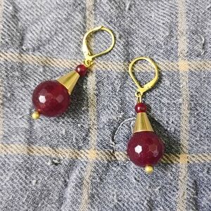 Faceted Ruby And Brass Drop Earrings